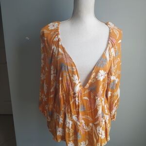 Yellow Floral V-Neck boho Blouse